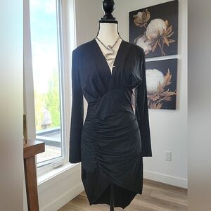 3/$30 Chic Black Ruched Long Sleeve Dress